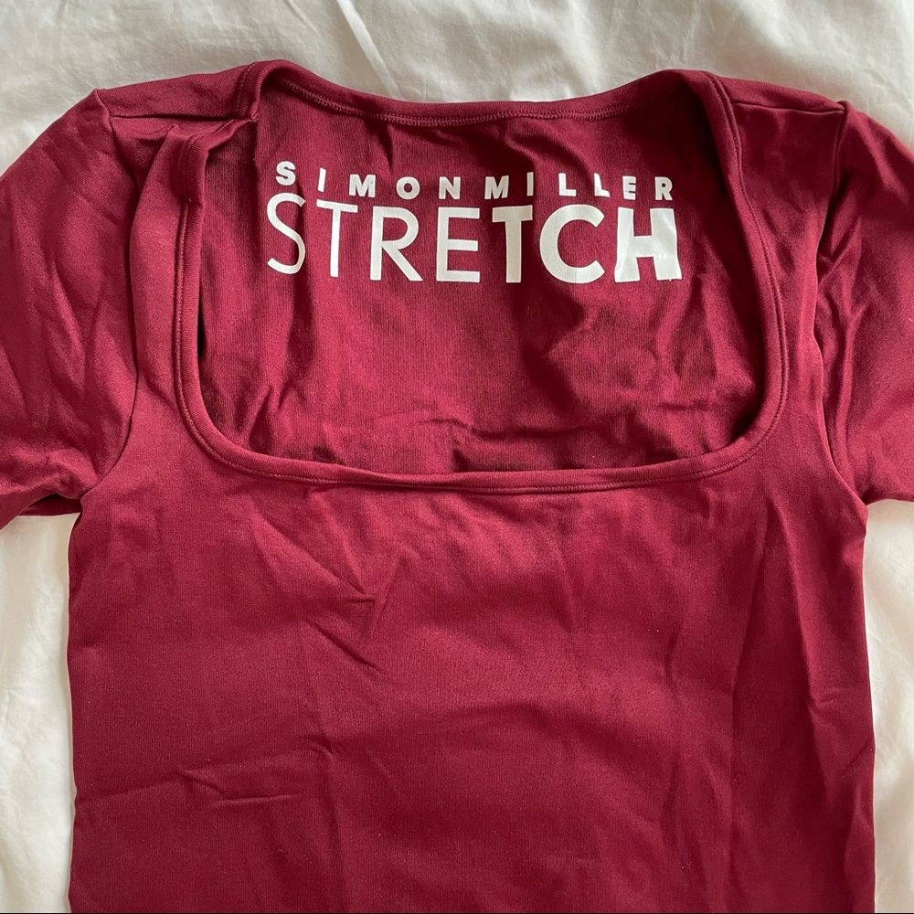 Simon Miller Stretch Bodysuit Square Neck Burgundy Red Short Sleeve